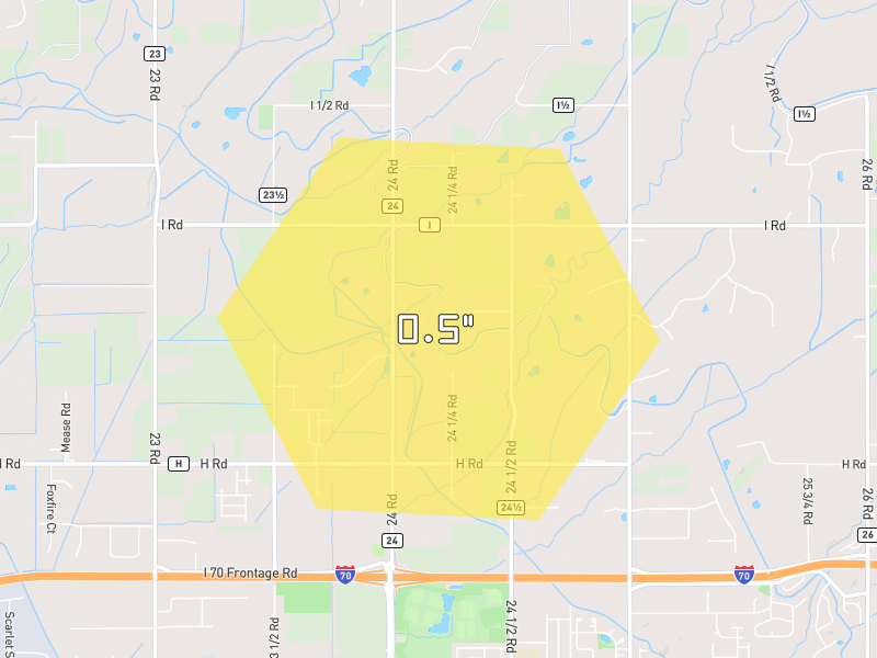 Hail map of Grand Junction, CO on Jun 26, 2026, hail up to 0.5"