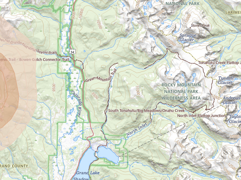 Radar-estimated hail-size map of the storm over Grand Lake, CO on Jul 21, 2026