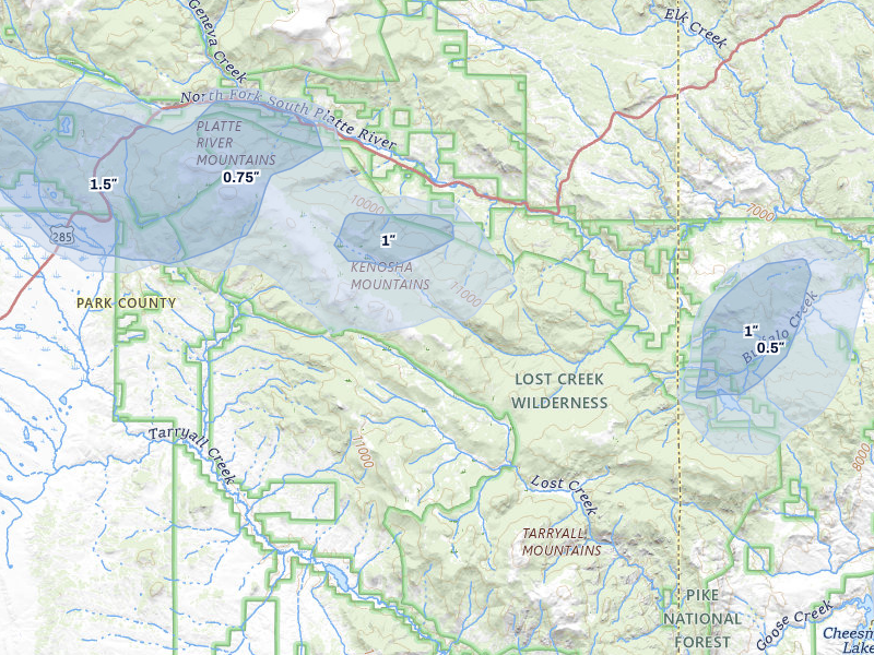 NEXRAD radar-signature map of the hail storm over Grant, CO on May 28, 2026