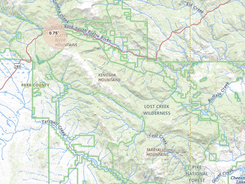 Radar-estimated hail-size map of the storm over Grant, CO on Jul 21, 2026
