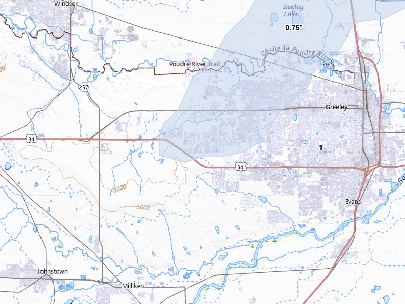 NEXRAD radar-signature map of the hail storm over Greeley, CO on Jun 26, 2026