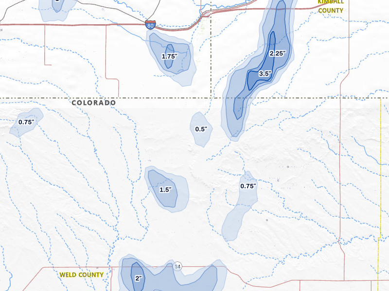 NEXRAD radar-signature map of the hail storm over Grover, CO on May 30, 2026