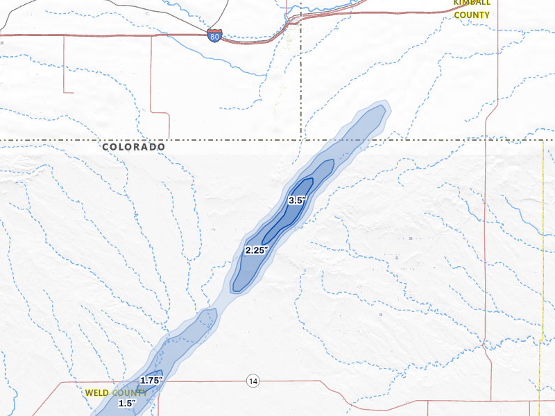 NEXRAD radar-signature map of the hail storm over Grover, CO on Jun 26, 2026