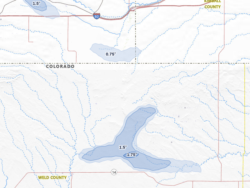 NEXRAD radar-signature map of the hail storm over Grover, CO on Jul 3, 2026
