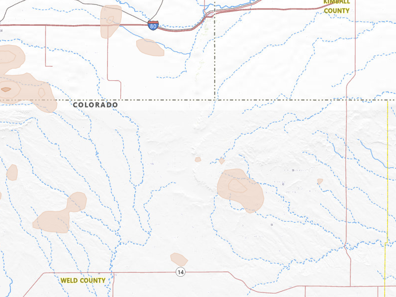 Radar-estimated hail-size map of the storm over Grover, CO on Jul 9, 2026