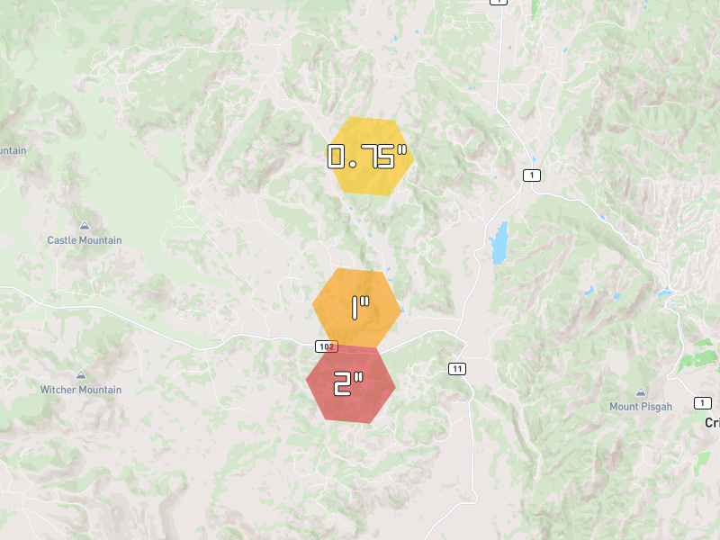 Hail map of Guffey, CO on Jun 3, 2026, hail up to 2"