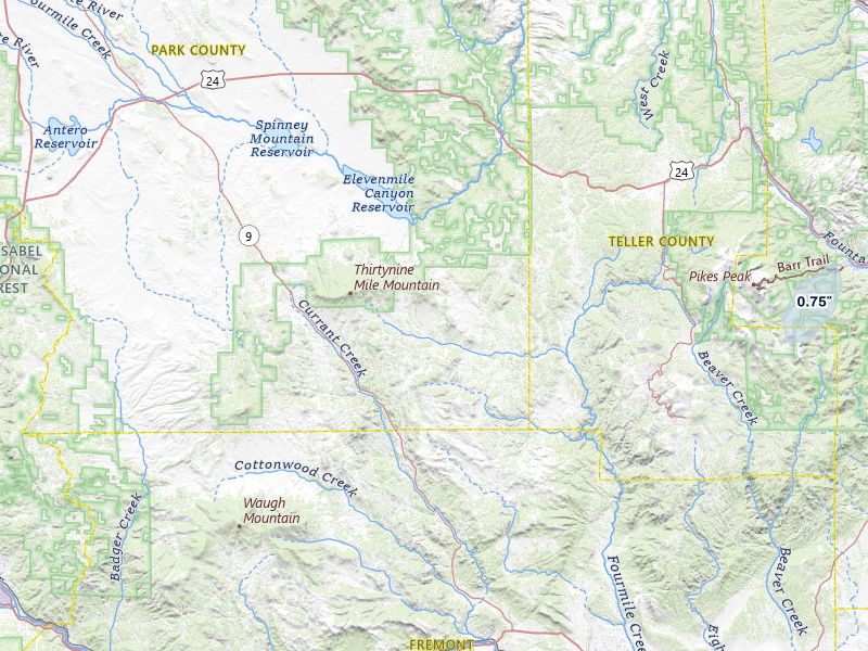 NEXRAD radar-signature map of the hail storm over Guffey, CO on Jul 27, 2026