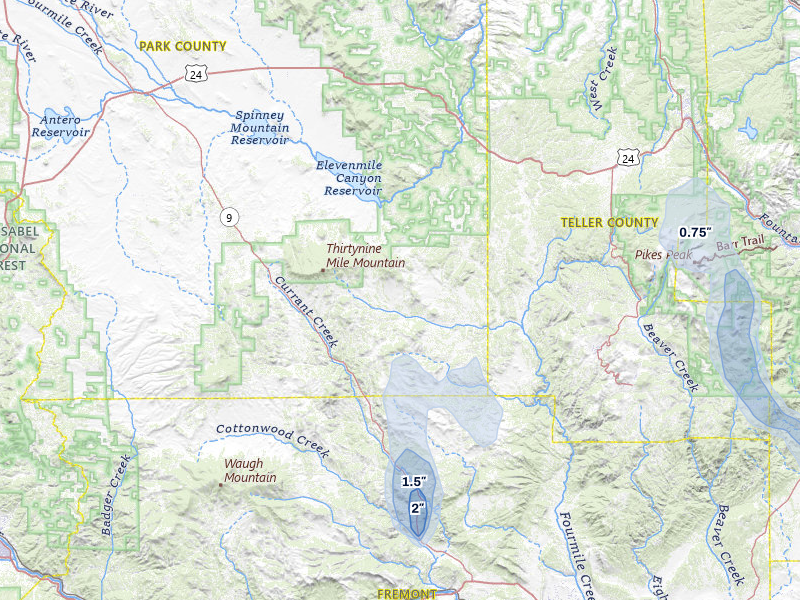 NEXRAD radar-signature map of the hail storm over Guffey, CO on Jul 31, 2026