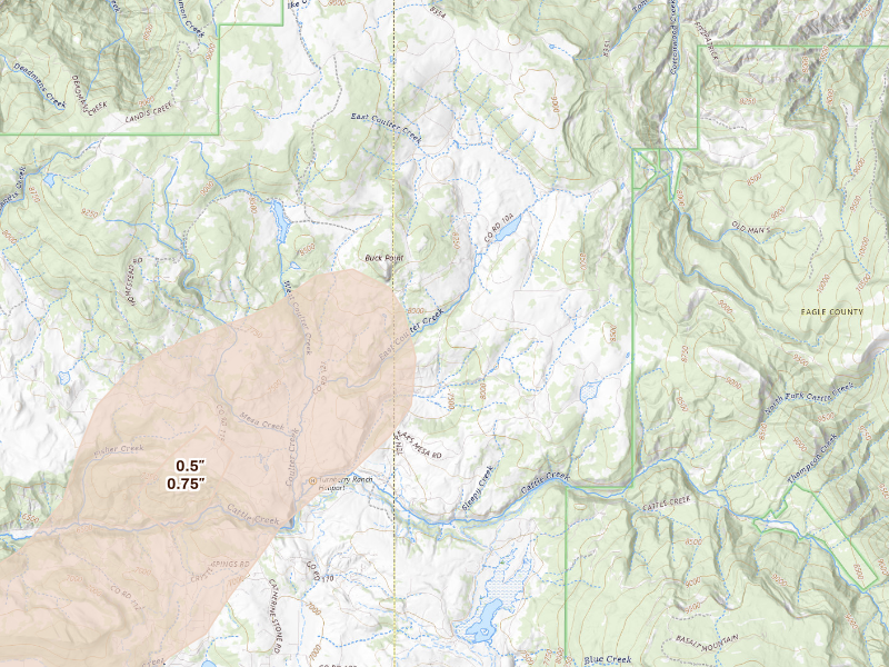 Radar-estimated hail-size map of the storm over Gypsum, CO