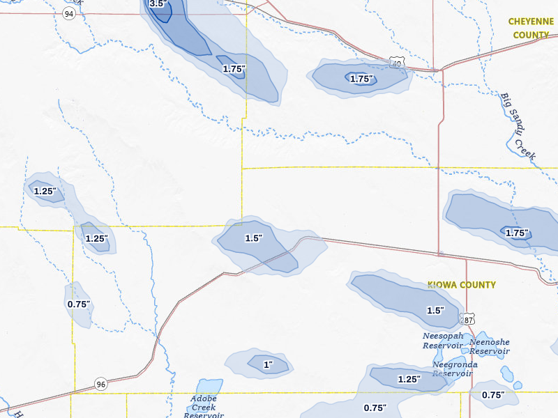 NEXRAD radar-signature map of the hail storm over Haswell, CO on Aug 16, 2026