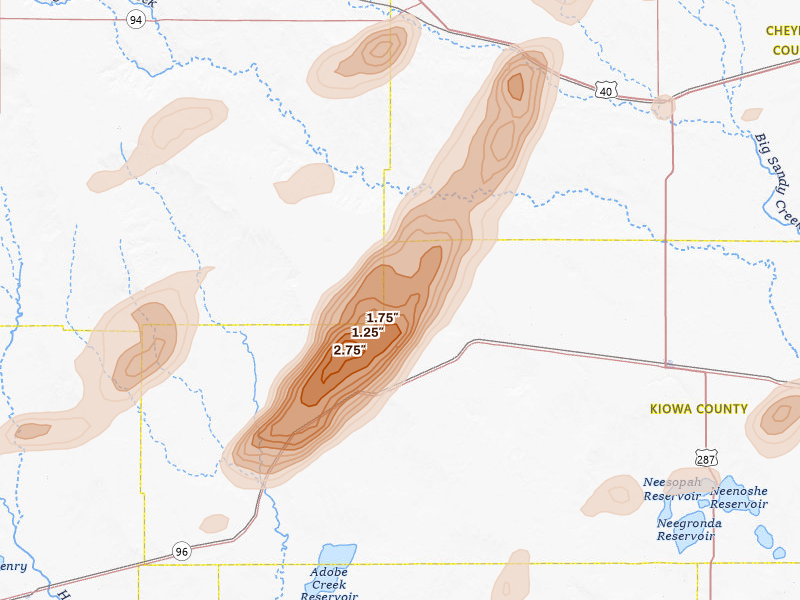 Radar-estimated hail-size map of the storm over Haswell, CO