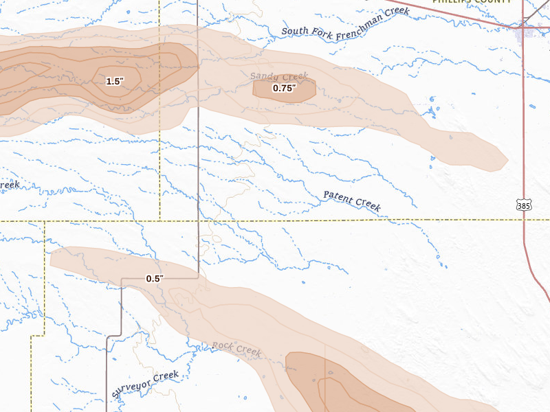 Radar-estimated hail-size map of the storm over Haxtun, CO