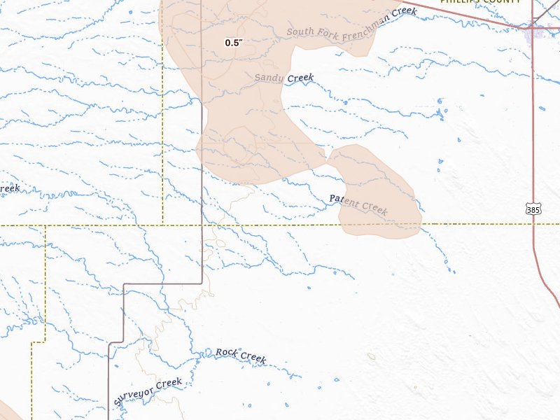 Radar-estimated hail-size map of the storm over Haxtun, CO on Jul 4, 2026