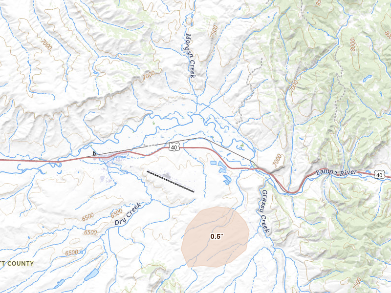 Radar-estimated hail-size map of the storm over Hayden, CO on Sep 2, 2026
