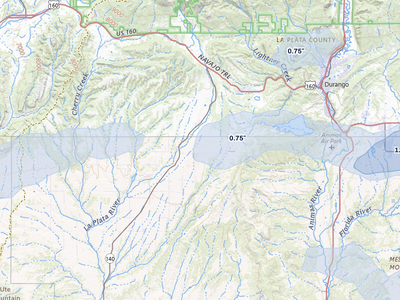 NEXRAD radar-signature map of the hail storm over Hesperus, CO on Jun 26, 2026