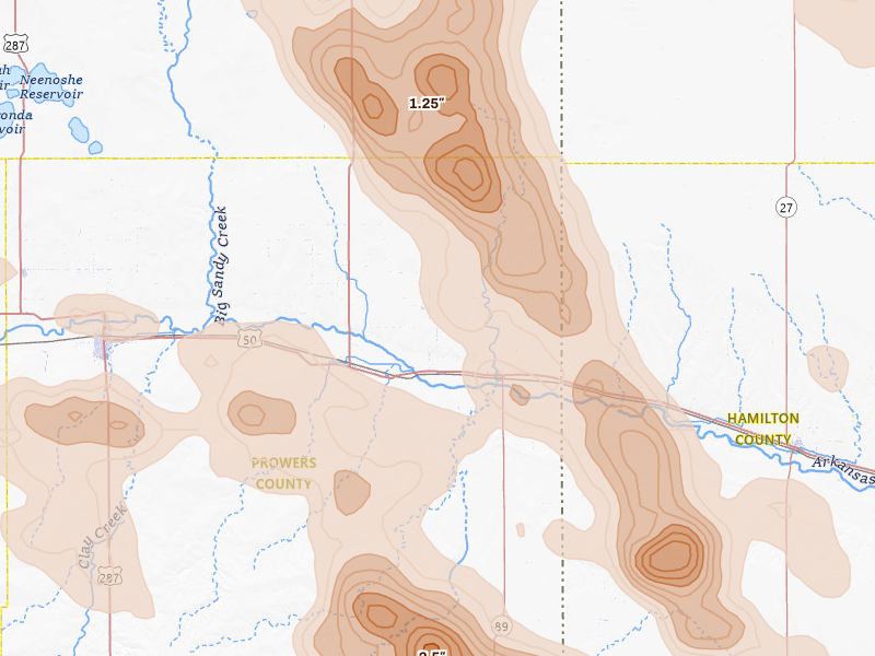Radar-estimated hail-size map of the storm over Holly, CO