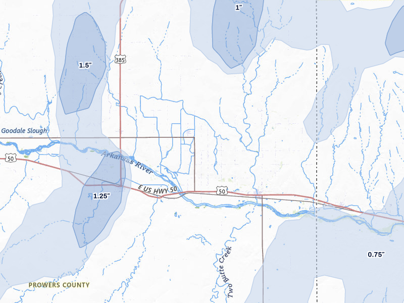 NEXRAD radar-signature map of the hail storm over Holly, CO on Aug 13, 2026