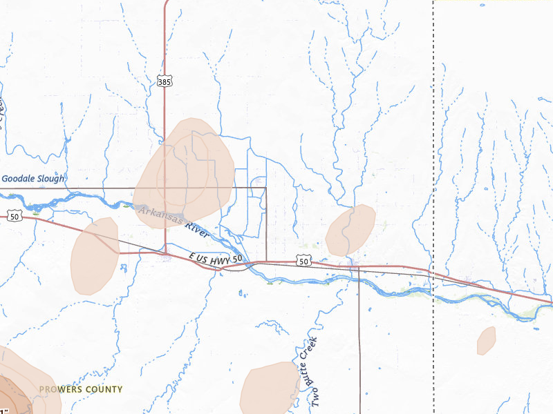 Radar-estimated hail-size map of the storm over Holly, CO on Aug 25, 2026