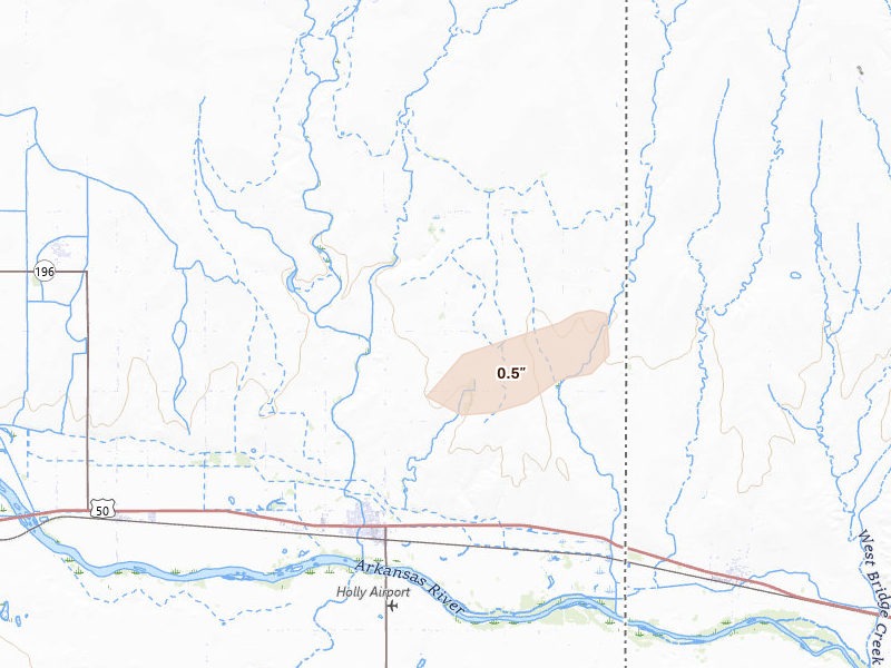 Radar-estimated hail-size map of the storm over Holly, CO on Aug 26, 2026