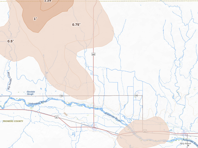 Radar-estimated hail-size map of the storm over Holly, CO