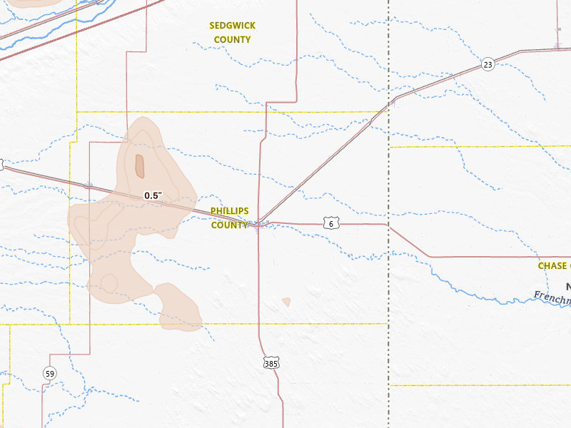 Radar-estimated hail-size map of the storm over Holyoke, CO on Jul 4, 2026