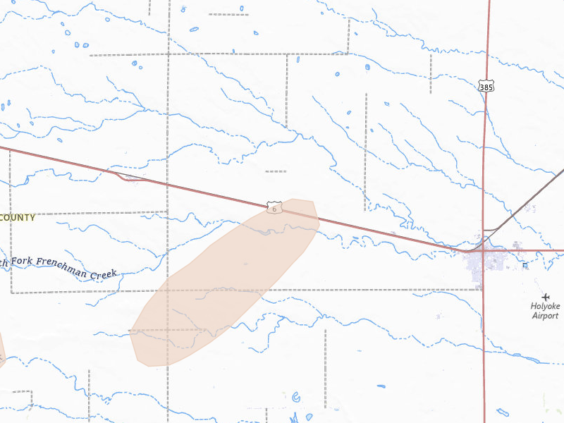 Radar-estimated hail-size map of the storm over Holyoke, CO on Aug 12, 2026