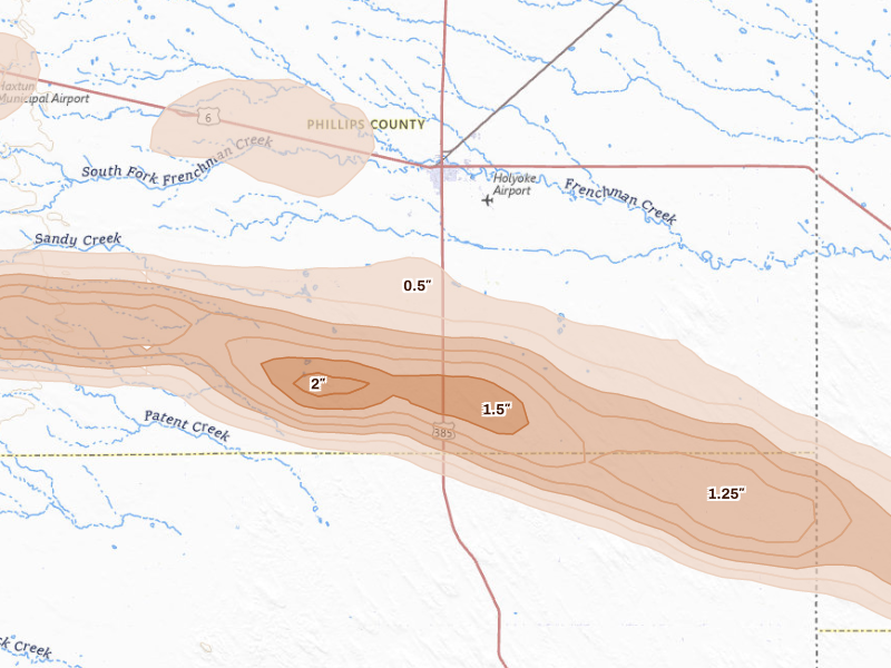 Radar-estimated hail-size map of the storm over Holyoke, CO