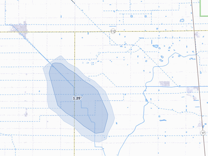NEXRAD radar-signature map of the hail storm over Hooper, CO on Jul 27, 2026