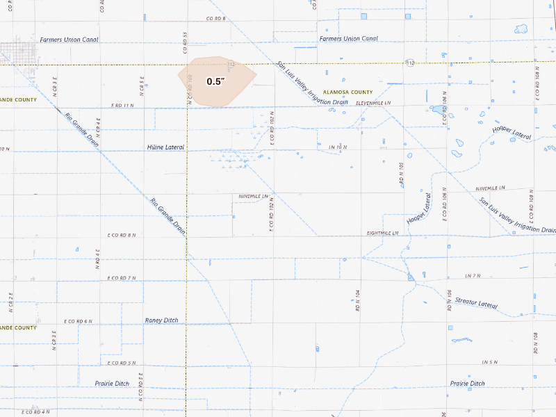 Radar-estimated hail-size map of the storm over Hooper, CO