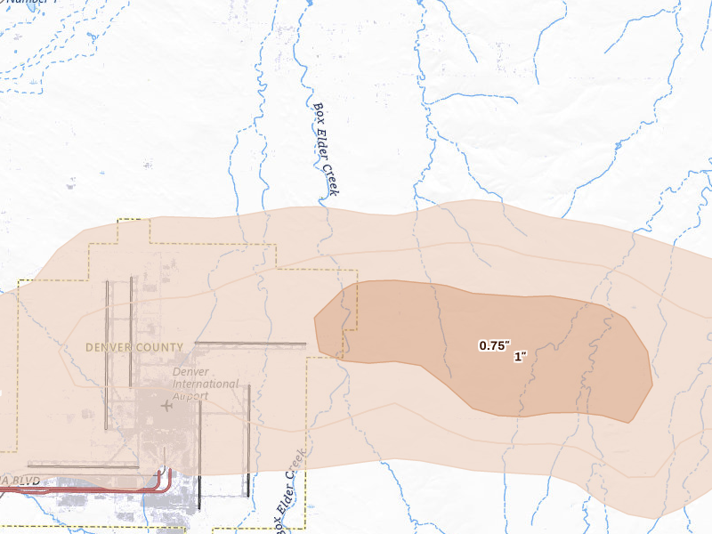 Radar-estimated hail-size map of the storm over Hudson, CO on Jun 8, 2026