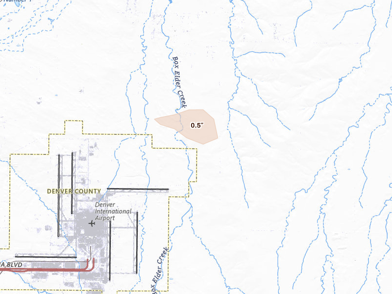 Radar-estimated hail-size map of the storm over Hudson, CO on Jun 21, 2026