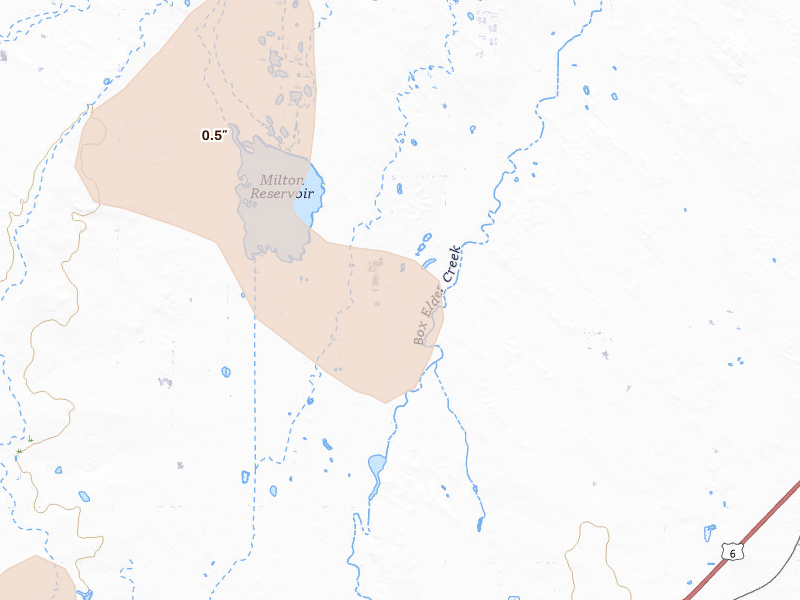 Radar-estimated hail-size map of the storm over Hudson, CO on Aug 14, 2026