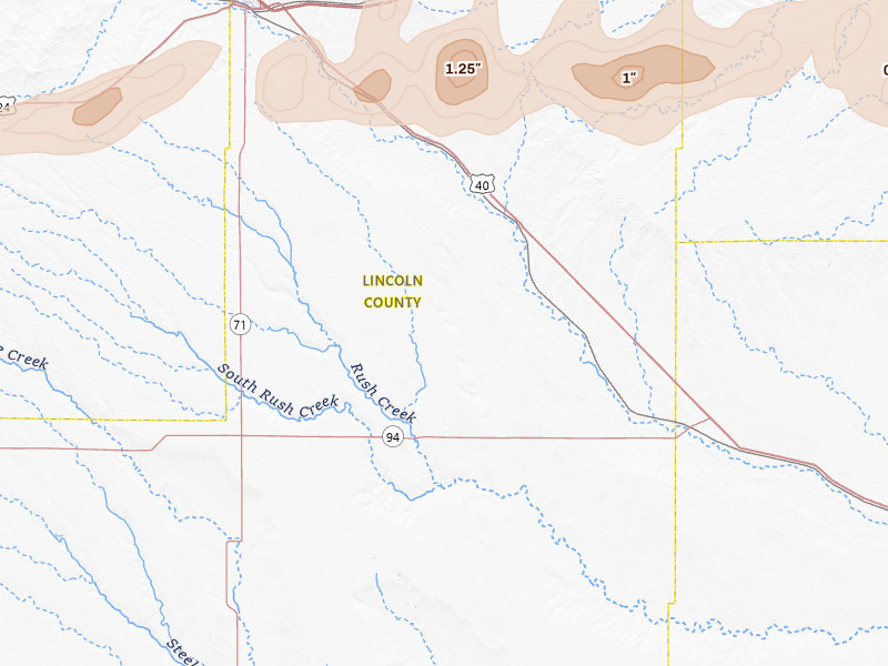 Radar-estimated hail-size map of the storm over Hugo, CO on May 16, 2026