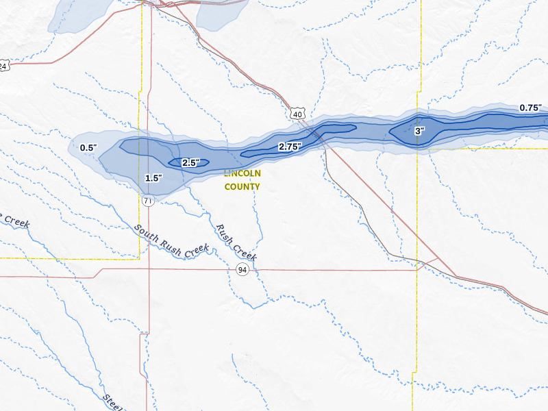 NEXRAD radar-signature map of the hail storm over Hugo, CO on Jun 8, 2026