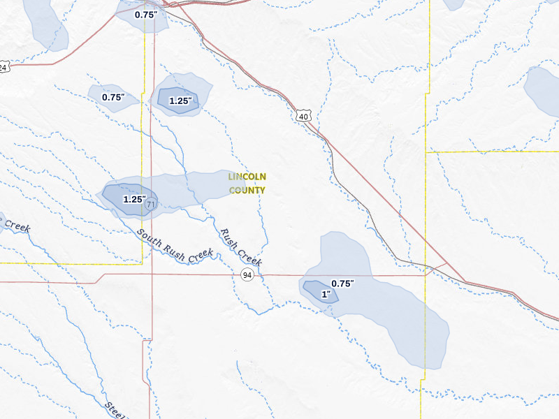 NEXRAD radar-signature map of the hail storm over Hugo, CO on Jul 9, 2026