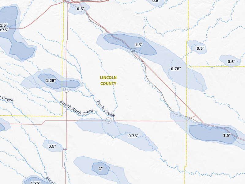 NEXRAD radar-signature map of the hail storm over Hugo, CO on Jul 10, 2026