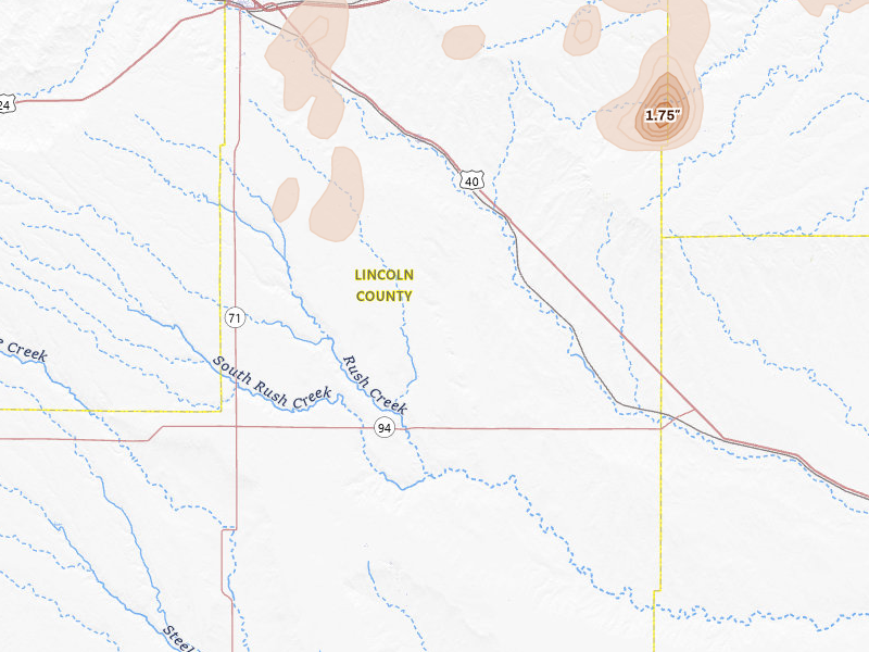 Radar-estimated hail-size map of the storm over Hugo, CO on Jul 22, 2026