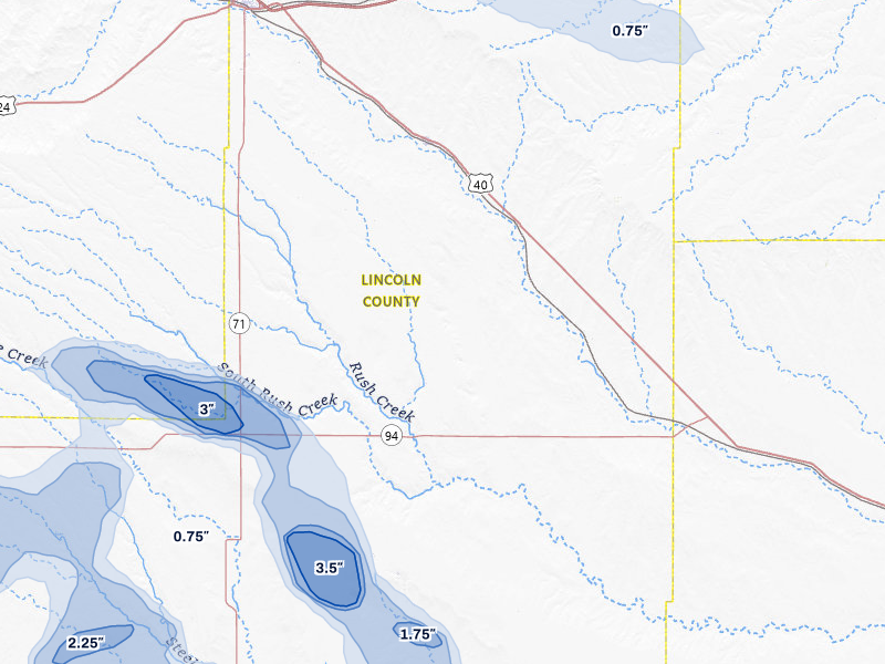 NEXRAD radar-signature map of the hail storm over Hugo, CO on Jul 28, 2026