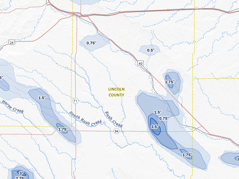 NEXRAD radar-signature map of the hail storm over Hugo, CO on Aug 16, 2026