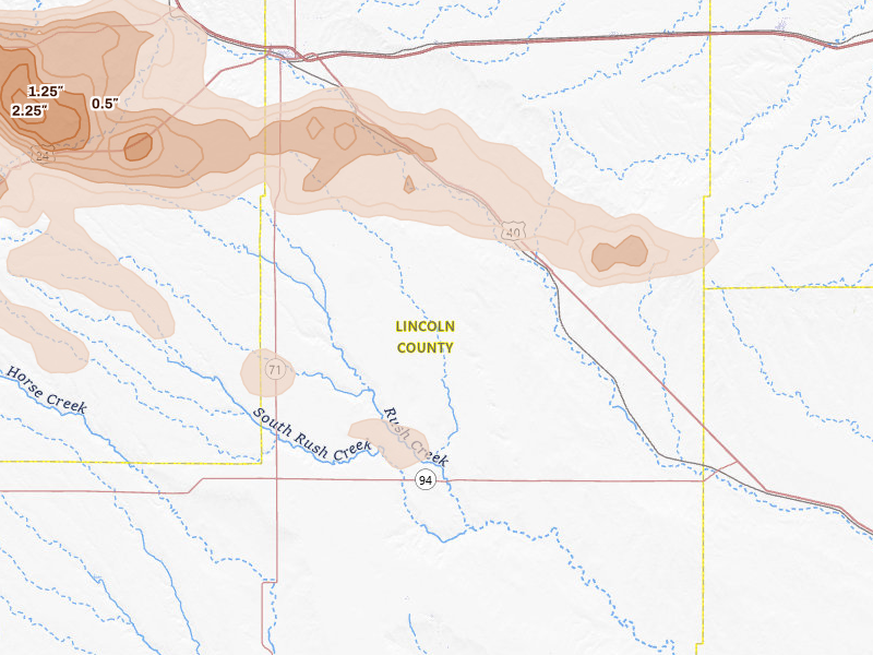 Radar-estimated hail-size map of the storm over Hugo, CO on Aug 18, 2026
