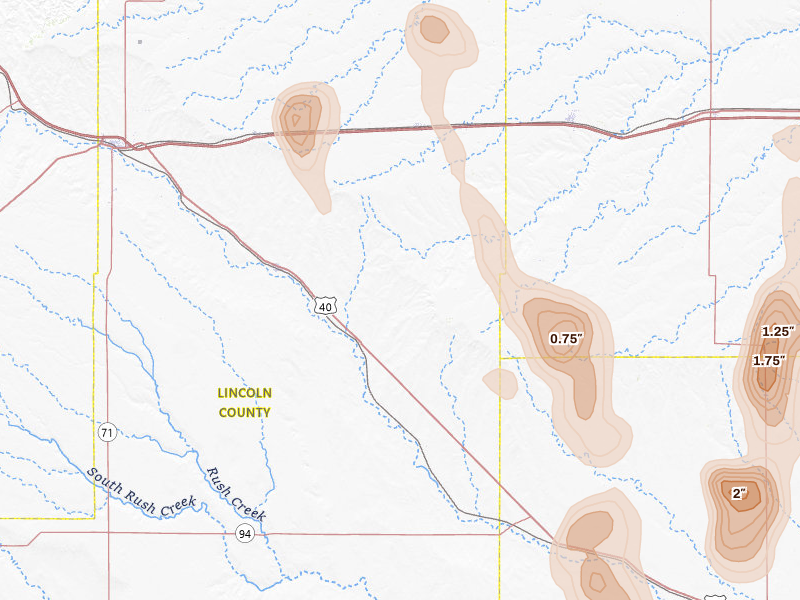 Radar-estimated hail-size map of the storm over Hugo, CO on Aug 21, 2026