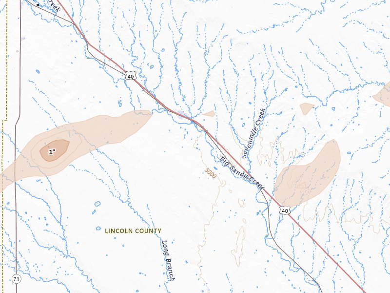 Radar-estimated hail-size map of the storm over Hugo, CO on Aug 22, 2026