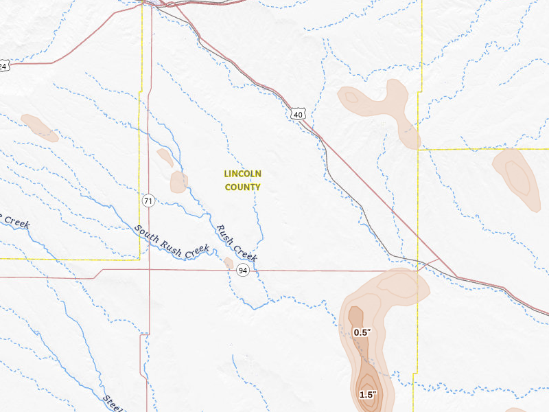 Radar-estimated hail-size map of the storm over Hugo, CO on Aug 26, 2026