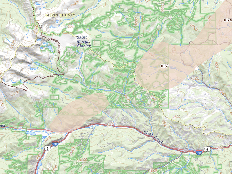 Radar-estimated hail-size map of the storm over Idaho Springs, CO
