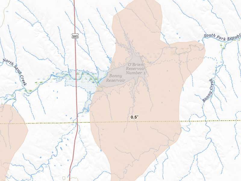 Radar-estimated hail-size map of the storm over Idalia, CO on May 16, 2026