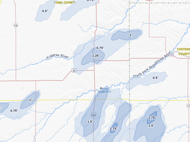 NEXRAD radar-signature map of the hail storm over Idalia, CO on Jun 1, 2026