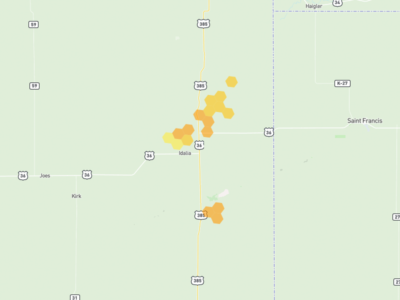 Hail map of Idalia, CO on Jun 1, 2026, hail up to 1.25"