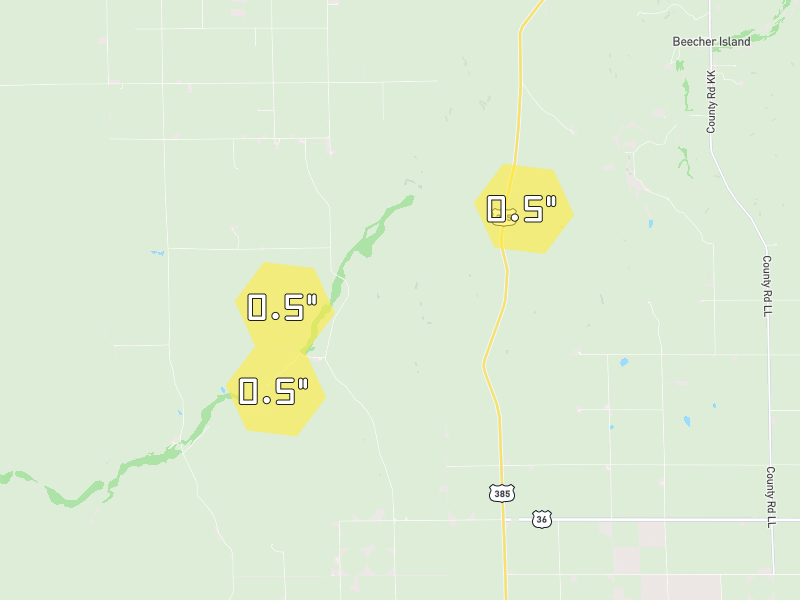 Hail map of Idalia, CO on Jun 2, 2026, hail up to 0.5"
