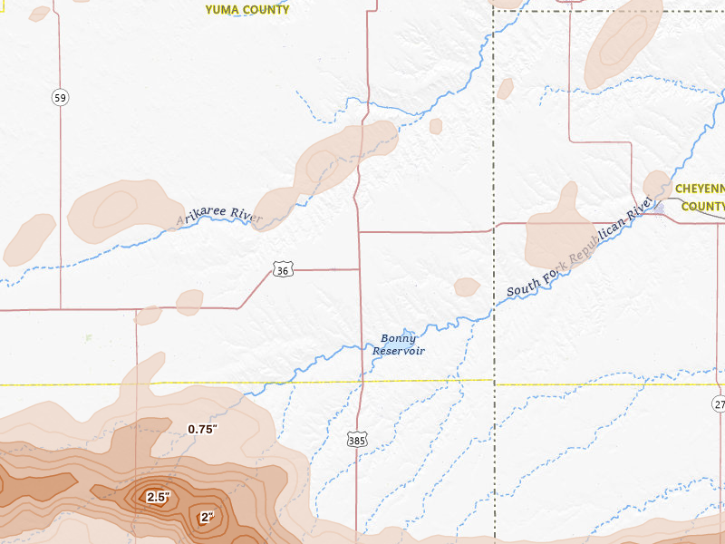 Radar-estimated hail-size map of the storm over Idalia, CO on Jun 8, 2026