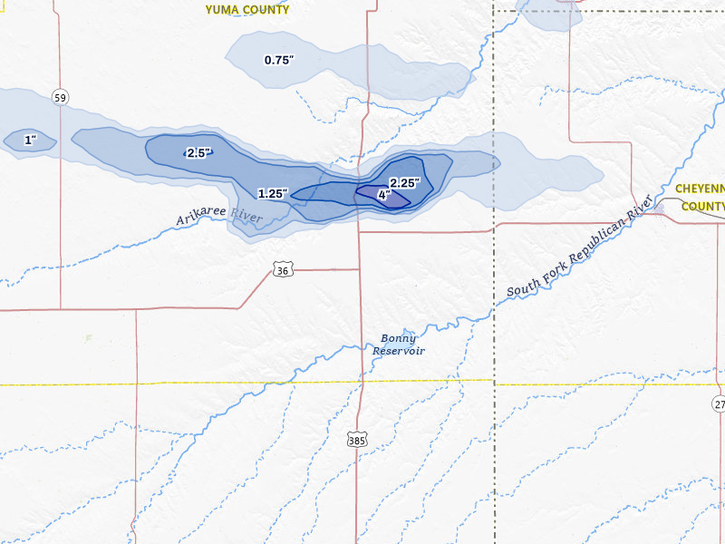 NEXRAD radar-signature map of the hail over Idalia, CO